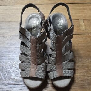 AEROSOLES Taupe Strappy Wedge Slingback Sandals
